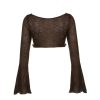 Chic Bell Sleeve See Through Hollow Out Crochet Crop Top - Modakawa Modakawa