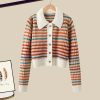 Colorblock Stripe Rainbow Cardigan Sweater Casual Pants Two Pieces - Modakawa modakawa