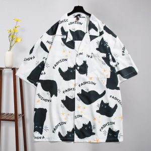 Vintage Cartoon Cat Letter Print Loose T-Shirt  - Modakawa modakawa